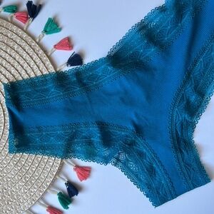 Victoria's Secret Lace Waist Ribbed Cotton Cheeky Panty Evening Tide XL NEW